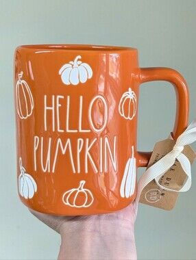 Rae Dunn HELLO PUMPKIN Autumn Mug with Allover Etched Pumpkin Design 🎃🎃